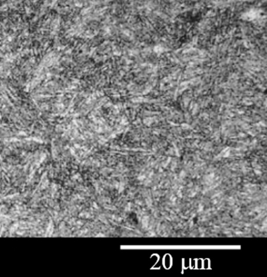 Electron microscopy view of a refined steel microstructure from related friction-based processing work